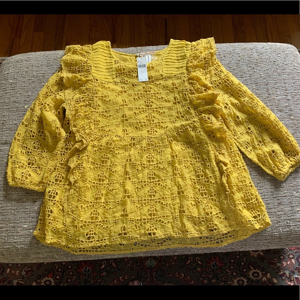 Anthropologie Lined Eyelet Clementine Top Button Back NWT